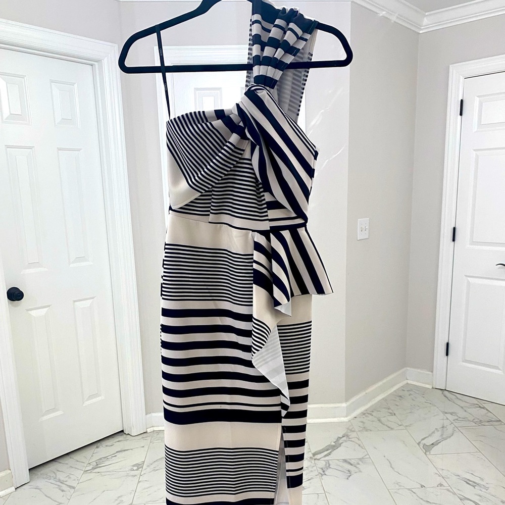 ASOS black and white one shoulder stripe gown- S